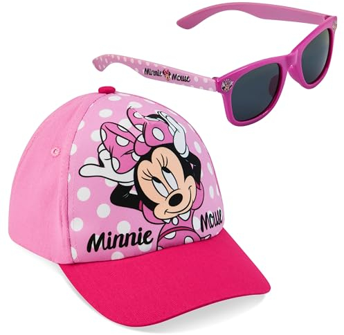 Disney Occhiali da Sole Bambina 100% UV e Regolabile Cappello Con Visiera (Rosa Minnie)