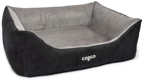 Orthopädisches Hundebett Cord Waschbar - Hundekissen mittelgroße Hunde - Hundekorb mit 【rutschfeste Unterseite】 - gelenkschonendes Hundesofa - Hundekörbchen XXL, dog bed Schwarz/Grau 90 x 70 cm