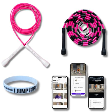 Elevate Rope - Springseil Bundle mit Workout App - 2 x verstellbares Jump Rope - Erwachsene und Kinder - Speed + Perlenseil - Zustand & Tricks - Innen/Außen - Springseil Set (Pink)