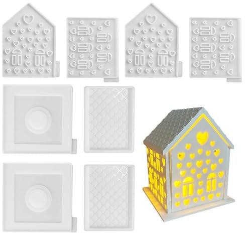 Silikonformen Gießformen Häuser Kerzenhalter Ornamente Deko, Silikonform Haus, 3D Silikonform Haus, Beton Gießform, Haus Silikon Gießform Kerzenhalter für Beton, Kerzenform,Handwerk,Gips (2 Set)