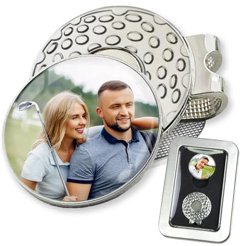 ibera gifts - Marque Balle Golf Magnétique Personnalisée avec Photo – Clip Casquette Et 2 Marqueurs Balle Golf – Golf Marqueur De Balle Original