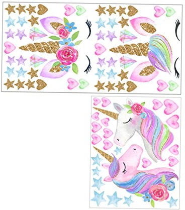 BESTonZON 2st Wandtattoo Einhorn Wandtattoos Einhorn-regenbogen-wanddekoration Aufkleber Polsterbesatz Dekoration Tiere Wanddekoration Goldrand Fenster Kind Tapete Wandbild Pvc
