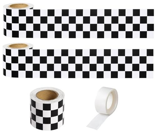 65 Feet Black and White Checkered Bulletin Board Borders, Scalloped Border Trim, Rolled Classroom Borders for Bulletin Board, NASCAR and Classroom Décor Scalloped Border Trim