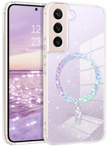 DUEDUE Hülle für Samsung S22 Mag-Safe Glitzer, Hülle Samsung Galaxy S22 Handyhülle Glitzer Mag-Safe Silikon TPU Schale Cover Dünn Leicht Klar Case für Magnetische Samsung Galaxy S22 6.1'' Transparent