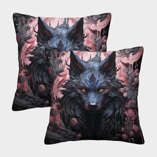 Bully Anime Wolf Bunt Gedruckt Bequemes Kissen Wurf Kissenbezüge Für Heimsofa Art Deco Modern Geschenk Jahrestag 40x40cm,Packung Mit 2
