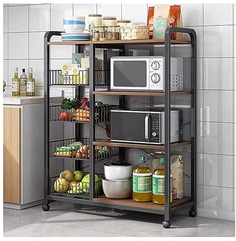 Rejilla para horno microondas Soporte para microondas Estante para horno microondas de 4 niveles Carro con ruedas Estantes para panaderos de cocina con soporte de almacenamiento Estante para horn
