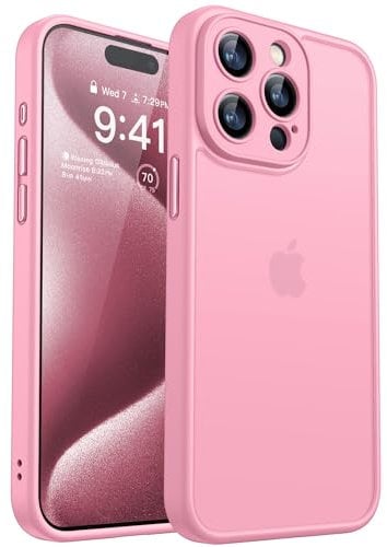 CANSHN Upgrade für iPhone 15 Pro Max Hülle mit Kameraschutz (TOP Militärschutz) Minimalistische Transluzente Matte Schutzhülle Extrem Haltbarkeit Hülle iPhone 15 Pro Max Case Stoßfest, Rosa