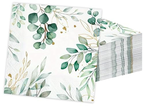 Rjayaa Eucalyptus Paper Napkins Disposable 80 Pack Green Paper Serviettes Napkins Wedding Party Square Serviettes for Decoration 33 X 33cm