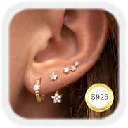 JeweBella 3 Paar Ohrringe Silber 925 Set für Damen Hypoallergen 14K Vergoldet Kleine Ohrstecker Silber 925 Creolen Stapelbar Zirkonia FlatBack Ohrstecker Knorpel Ohrringe Set für Mehrere Piercings