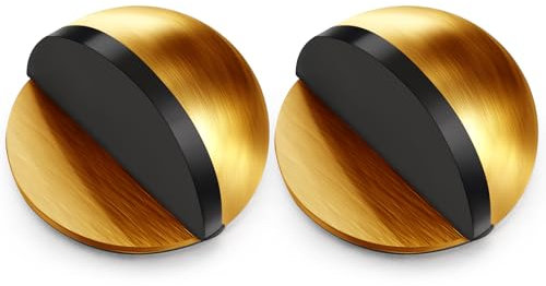 Hotop Self-Adhesive Floor Door Stoppers Oval Stainless Steel Door Stop Mounted Half Moon Wall Protector with Glues for Hard Floor Glass(Antique Brass,2 Pcs)