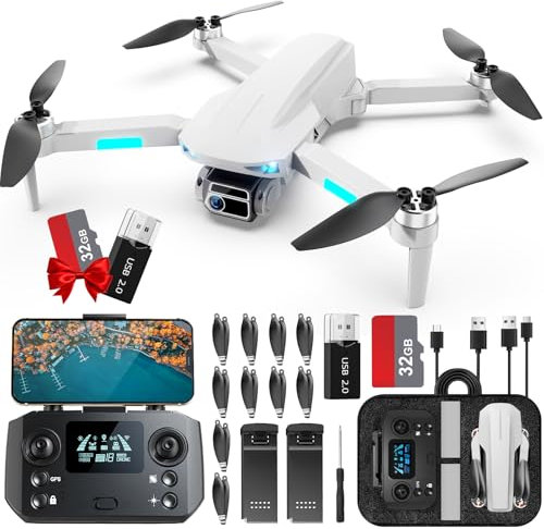 HHD Drone with 4K Camera for Adults Beginner, Under 249g with 32G TF Card, 2 Battery for 52-Min Max Fly Time Quadcopter,Video Transmission, Auto Return, Wind Resistance (White)