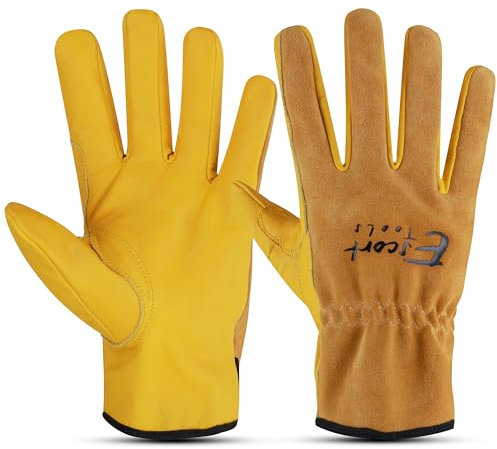 Escort Tools® Heavy Duty Leather Work Gloves for Men Women Thorn Proof Gardening Multi-Purpose Safety Working Gloves Tig Mig Welding Gloves (Golden Brown, L)