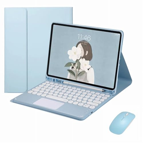 Funda Teclado para Samsung Galaxy Tab S6 Lite 10.4 Pulgadas 2020/2022/2024 con ratón,Funda Blanda Inteligente con Teclado Bluetooth,Tapa Desmontable para Tablet con Soporte para lápiz(Blue)