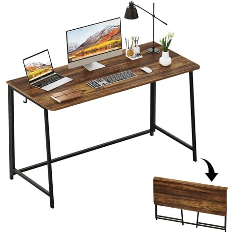 WOHOMO Kleiner Klappschreibtisch Klein, 120 cm Schmal Faltbarer Schreibtisch, Platzsparender Computertisch für Kleine Räume, Arbeitstisch für Home Office, Walnuss