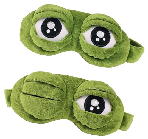 SNONESIY 2 Stück Frosch Augenmaske, Flusen Karikatur Frosch Eyeshade, Verstellbare Gummibänder, Passend für Die Kopfgrößen, Grün, Baumwolle, Schlafmaske