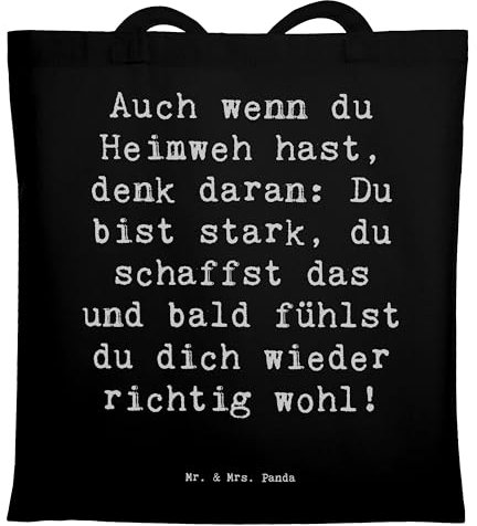 Mr. & Mrs. Panda Tragetasche Spruch Heimweh überwinden - Geschenk, Geborgenheit, Ermutigung, Strandtasche, Zuversicht, Stoffbeutel, Laptoptasche,