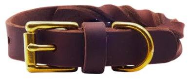 ALMADOG® Hundehalsband Abby - Weiches Fettleder - Geflochten - Made in Germany - Kastanienbraun XS (27-33cm Halsumfang, 2cm breit)