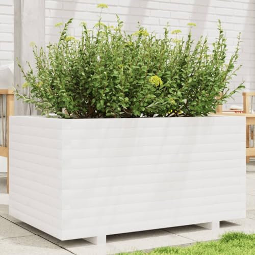 IKAYAA Jardinera Exterior de Pino Impregnada, Macetas Rectangular para Cultivo de Plantas en Patio y Terraza, Blanco 90x60x49,5 cm