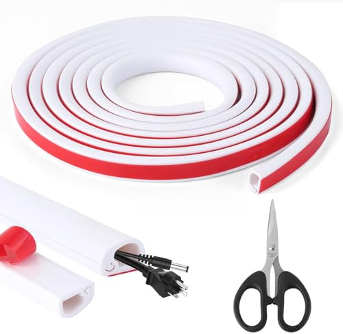 White Silicone Cable Trunking, 3M White Self-Adhesive Cable Duct, Extension Cord Covers for Wires on Wall,Soft Cord Hider for Wall Mount TV, Flexible Mini Cable Cover for Wall, TV, Ceiling, Floor