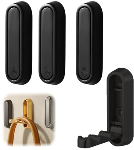 4pcs Foldable Wall Hooks for Hanging - Zinc Alloy Multi Functional Pressing Flip Folding Clothes Hook, Folding Hooks Wall Mount for Hanging Coat Bag Towel Key, Black
