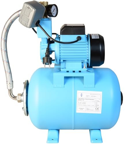Hauswasserwerk WZP 750 - Geräuscharmer Hochdruck - Wasserpumpe (3000l/h, 750W, Förderhöhe 55m) - 24L Druckkessel - Hauswasserautomat mit Druckschalter Manometer - Ideal für Gartenbewässerung 24 Liter