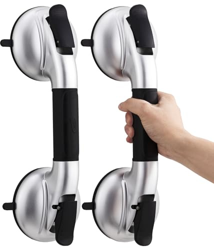TAILI Haltegriffe für Senioren 2 Pack, Duschgriff für Senioren ohne Bohren, Max 150 KG, Haltegriff mit Verbesserten Saugnäpfen aus Gummi, Abnehmbarer und Wasserdichter Badewannengriff Dusche, Schwarz