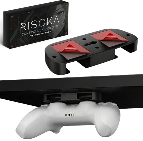 RISOKA® Soporte para Mando bajo Escritorio - Sin taladrar | Compatible con mandos PS5 y PS4 - Gaming setup accesorios y controller gadgets - Utilizable con gamepad PlayStation 5