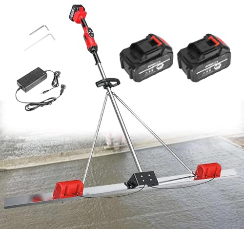 Zowdrix Schnurloser bürstenloser Estrich Zement, Power Beton Estrich Rüttelset mit Brett und Nivellierlineal, für Straßenbau 2*Battery-1.5M