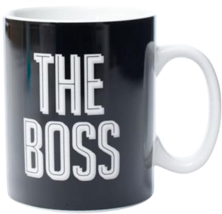 Katsy Style Ceramic The Boss Large Single Mug - Coffee Tea Cup, Modern Theme, Durable Handle, Hot and Cold Beverage Safe, Black Color, One Piece