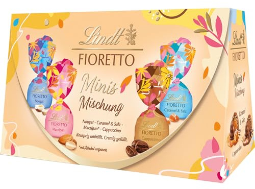 Lindt Schokolade | FIORETTO Mischung, 92g Mini-Präsent, Pralinen Geschenk | 8 Pralinen in 4 Sorten, Vollmilch Schokolade, knuspriger Crisp, Nougat-, Marzipan-, Cappuccino- & Salted-Caramel-Füllungen