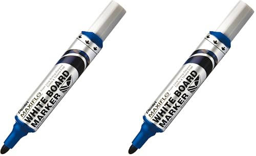 Pentel MWL5M-CO Whiteboard Marker Maxiflo mit Pumpsystem Rundspitze, 2.5 mm, 1 Stück, blau (Packung mit 2)