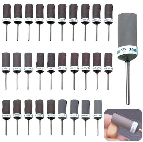 30 Stücke Schleifhülsen Satz für Dremel Rotationswerkzeug, mit 8 Körnungen 180 240 320 400 600 1000 1500 2000, Schleifaufsätze mit 3mm Schaft Schleifzylinder zur Schleifen & Rosten für Metall Holz