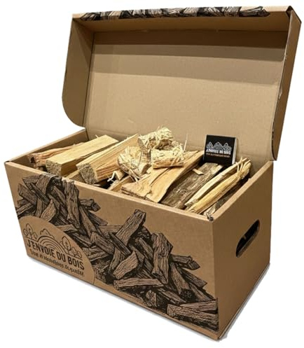 J'ENVOIE DU BOIS - Petit Bois d'Allumage - Joli Carton de 17 litres - Petit Bois Sec - Poêle, Insert Cheminée, Brasero, Barbecue, Four à Pizza - Allume-Feux - Résineux, Bois Durs