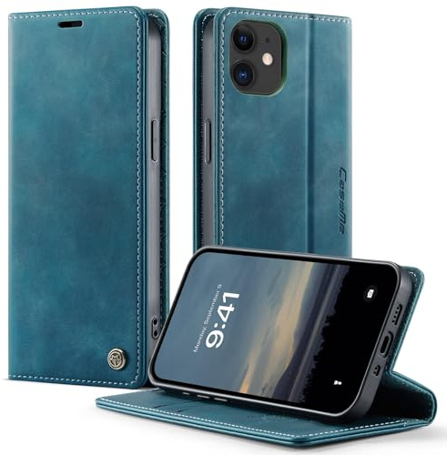 Cracedily Wallet Case for iPhone 12 Leather Wallet Flip Cover with Card Holder, Kickstand, Magnetic Closure, RFID Blocking TPU Shockproof Phone Case Compatible with iPhone 12 Pro, Blue-Green