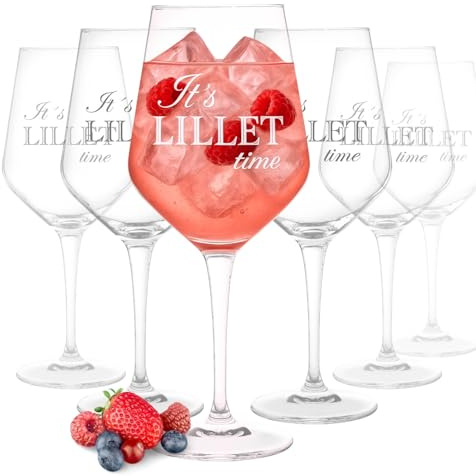Lillet Gläser 6er Set 'It's Lillet Time' - Einzigartige Aperitif Gläser für den Perfekten Genussmoment | 570ml Lillet Glas | Spülmaschinenfeste Gravur Made in Germany | Ideal als Lillet Geschenkset