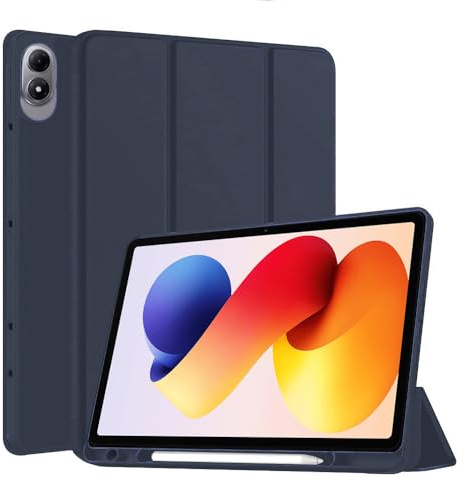 Techsuit für Xiaomi Redmi Pad 2 Pro Hülle mit Stifthalter, Dreifach Ständer, Schlankes Design, Anti Fingerabdruck, Präzise Aussparungen, Flex Trifold Series, Dunkelblau