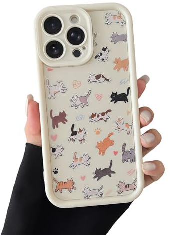 VCGFJD for iPhone 13 Pro Max Phone Case,Cute Vintage Hand-Drawn Multi-Cats and Heart Cartoon Pattern Aesthetic Design, Trendy Slim Soft Shockproof Protective Cover for Women & Girls, Cat