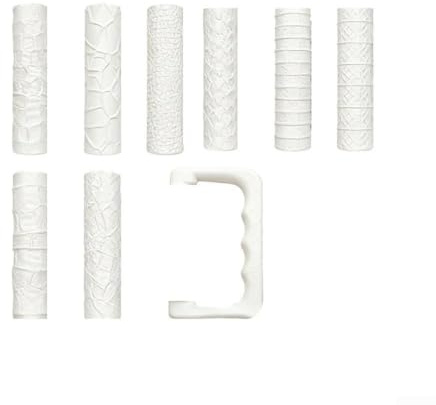 Lot de 8 rouleaux d'impression de texture pour les amateurs : 8 motifs détaillés, y compris pavés, béton, grain de bois et maçonnerie avec poignée sécurisée