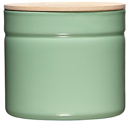 Riess, 2174-202, Vorratsdose mit Eschenholzdeckel, Durchmesser 13 cm, Höhe 12 cm, Inhalt 1350 ml, SLOW GREEN, KITCHEN-MANAGEMENT, Truehomeware, Emaille