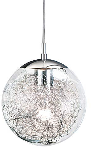 EGLO Pendelleuchte Luberio, 1 flammige Hängelampe, Hängeleuchte aus Metall in Chrom und Alu, Glas in Klar, Esstischlampe, Wohnzimmerlampe hängend mit E27 Fassung