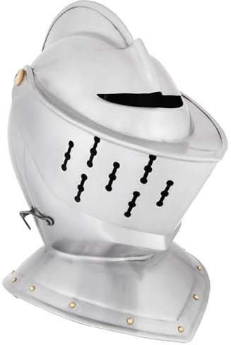 Battle-Merchant Visierhelm, Turnierhelm, Ritterhelm, Klappvisier | Replik 16. Jh., mit Lederinlay, Mittelalter, für Reenactment, LARP, Historische Darstellungen & Fantasy Cosplay