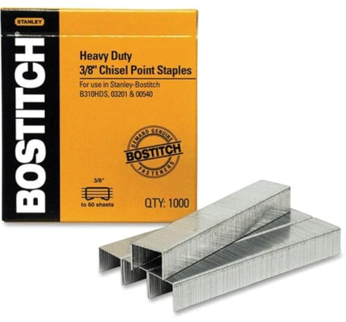 Heavy-Duty Staples,1/2W, 3/8L,100/Strip, 1000/BX, Sold as 1 Box