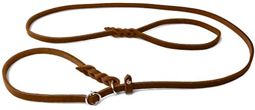 Fettleder Moxonleine Retrieverleine aus Leder Cognac mit Zugstop, Chrom (150cm x 10mm)
