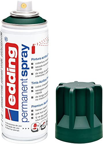 edding 5200 spray permanente - verde musgo - 200 ml - pintura acrílica para pintar y decorar vidrio, metal, madera, cerámica, plástico, lienzo - aerosol, spray acrílico, spray de pintura