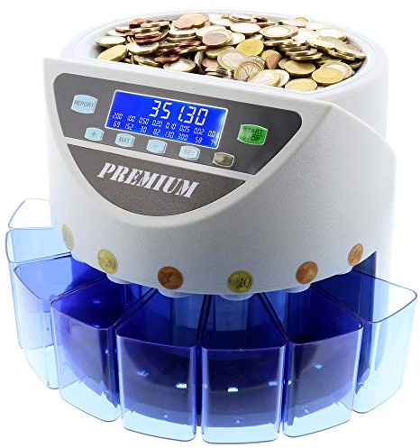 Monepass Europe – Euro Münzzähler/Münzsortierer – Premium Edition – Geldzählmaschine 300 Münzen/Min. 2 Jahre Garantie. Ref MP355WB