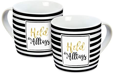 GEDALABELS 12873 Held des Alltags Echtgold Druck Tasse, Porzellantasse, Kaffeetasse, Porzellan, Schwarz/Weiß