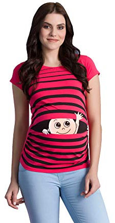 M.M.C. Ciao Ciao - Simpatica graziosa T-Shirt Premaman Manica Corta per la Gravidanza (Corallo, Large)