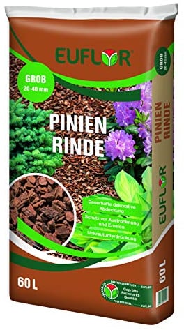 Euflor 60 L Pinienrinde in verschiedenen Siebungen Edler dekorativer Schutz und Pflege für Gartenanlagen und Pflanzgefäße (20-40mm grob)
