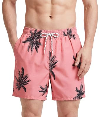 maamgic Short de Bain pour Homme Maillot de Bain Rayée avec Poche Séchage Rapide Short de Plage pour Vacance Piscine, Orange Noix de Coco, S