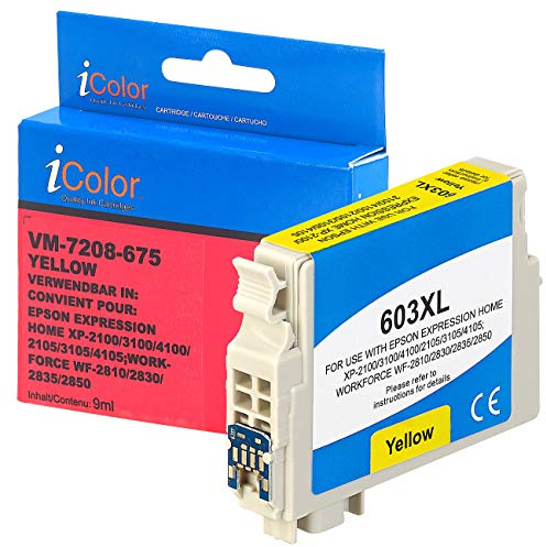 iColor Tinte für Drucker, Kompatibel mit epson: Tintenpatrone für Epson-Drucker (ersetzt C13T03A44010 / 603XL), Yellow (Ersatzpatronen für Drucker, Kompatibel mit, Expression Home XP 3155, mit)